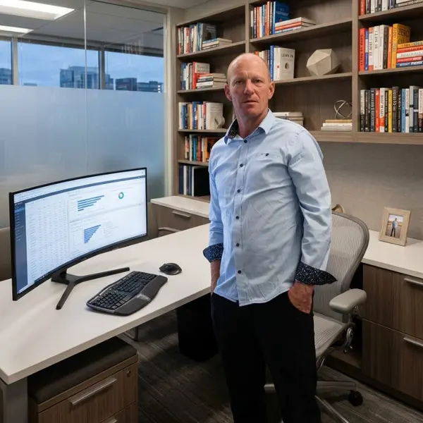 Gary Bruckelmyer, founder of SimpleBuild AI — in his Wilmington, NC office