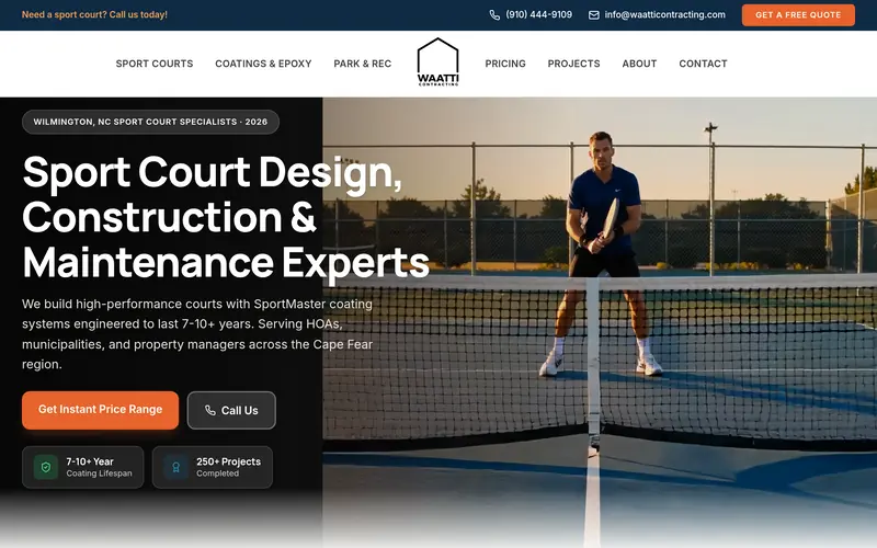 Screenshot of Waatti Contracting sport court builder website